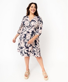 robe fleurie a manches 34 femme grande taille bleu robesF020801_1