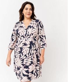 robe fleurie a manches 34 femme grande taille bleuF020801_4