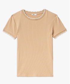 tee-shirt a manches courtes avec finitions dentelees femme beige t-shirts manches courtesF021001_4