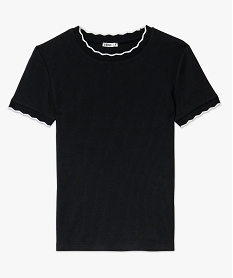 tee-shirt a manches courtes avec finitions dentelees femme noir t-shirts manches courtesF021101_4