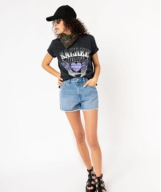 GEMO Tee-shirt à manches courtes avec motif grunge femme Gris