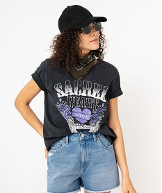 tee-shirt a manches courtes avec motif grunge femme grisF021301_2