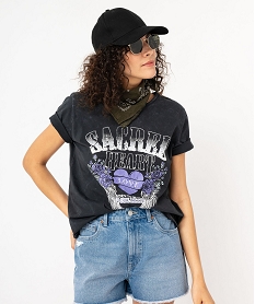 tee-shirt a manches courtes avec motif grunge femme gris t-shirts manches courtesF021301_2