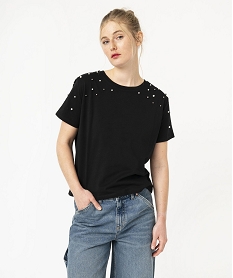 tee-shirt a manches courtes avec perles femme noirF021601_1