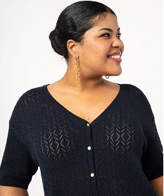 gilet a manches courtes en maille ajouree femme grande taille bleu tee shirts tops et debardeursF021701_2