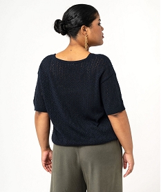 gilet a manches courtes en maille ajouree femme grande taille bleu tee shirts tops et debardeursF021701_3