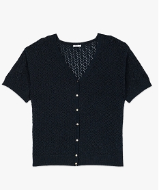gilet a manches courtes en maille ajouree femme grande taille bleu tee shirts tops et debardeursF021701_4