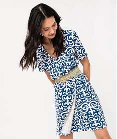 GEMO Robe portefeuille à manches courtes en maille stretch imprimée femme Imprimé