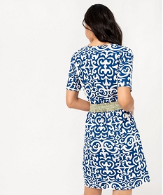 robe portefeuille a manches courtes en maille stretch imprimee femme bleuF022101_3