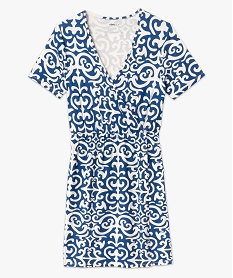 robe portefeuille a manches courtes en maille stretch imprimee femme bleuF022101_4