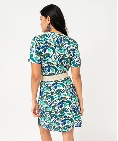 robe portefeuille a manches courtes en maille stretch imprimee femme vert robesF022201_3
