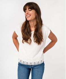 GEMO Tee-shirt sans manches loose avec bas en dentelle femme blanc chine