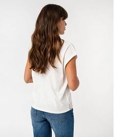 tee-shirt sans manches loose avec bas en dentelle femme beige t-shirts manches courtesF025501_3