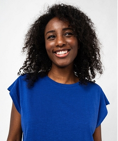 tee-shirt sans manches loose avec bas en dentelle femme bleu t-shirts manches courtesF025601_2