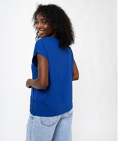 tee-shirt sans manches loose avec bas en dentelle femme bleu t-shirts manches courtesF025601_3