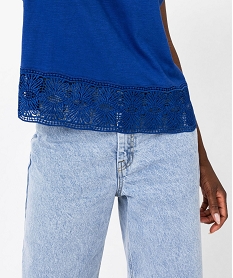 tee-shirt sans manches loose avec bas en dentelle femme bleu t-shirts manches courtesF025601_4