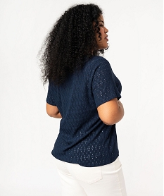 tee-shirt grande taille manches courtes en maille ajouree femme bleuF026101_3