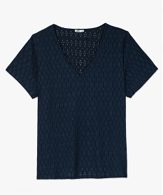 tee-shirt grande taille manches courtes en maille ajouree femme bleuF026101_4