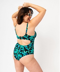 GEMO Maillot de bain une pièce emboitant à motifs fleuris femme Noir