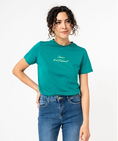 GEMO Tee-shirt manches courtes en coton à message femme Vert