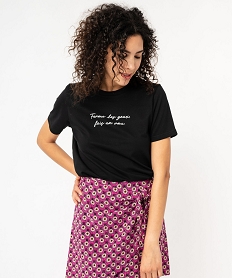 GEMO Tee-shirt manches courtes en coton à message femme Noir