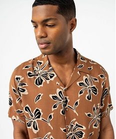 chemise manches courtes et col cubain en viscose fleurie homme brun chemise manches courtesF031501_2