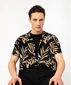 chemise manches courtes a motif feuillage en viscose homme noir chemise manches courtesF031601_1