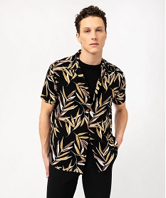 chemise manches courtes a motif feuillage en viscose homme noir chemise manches courtesF031601_2