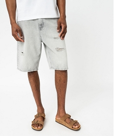 bermuda en jean aspect use coupe ample homme gris shorts en jeanF036901_1