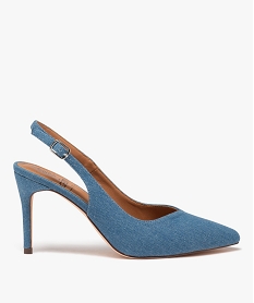 GEMO Escarpins à talon aiguille et bout pointu en toile denim femme - Valentina Baldano Bleu
