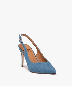 escarpins a talon aiguille et bout pointu en toile denim femme - valentina baldano bleuF039401_2