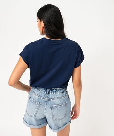 tee-shirt manches courtes a broderies fleuries femme bleu t-shirts manches courtesF041501_3