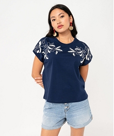 tee-shirt manches courtes a broderies fleuries femme bleu t-shirts manches courtesF041501_4