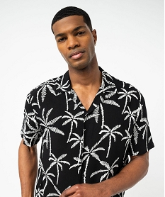 chemise manches courtes et col cubain en viscose a motif palmiers homme noir chemise manches courtesF041801_2