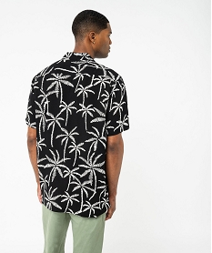 chemise manches courtes et col cubain en viscose a motif palmiers homme noir chemise manches courtesF041801_3