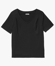 tee-shirt manches courtes en maille texturee a col v femme noirF042001_4