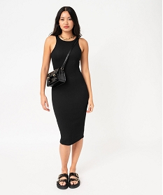 GEMO Robe longue sans manches en maille gaufrée femme noir vif