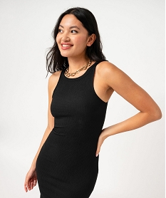 robe longue sans manches en maille gaufree femme noir robesF042301_2