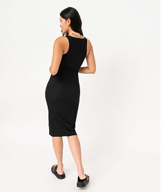 robe longue sans manches en maille gaufree femme noir robesF042301_3