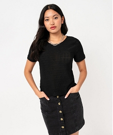 tee-shirt a manches courtes en maille ajouree esprit crochet femme noir t-shirts manches courtesF043101_1