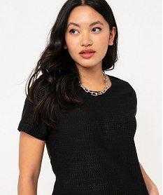 tee-shirt a manches courtes en maille ajouree esprit crochet femme noir t-shirts manches courtesF043101_2