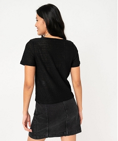 tee-shirt a manches courtes en maille ajouree esprit crochet femme noir t-shirts manches courtesF043101_3