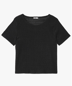 tee-shirt a manches courtes en maille ajouree esprit crochet femme noir t-shirts manches courtesF043101_4