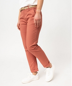 pantalon chino extensible avec ceinture femme rose pantalonsF044601_1