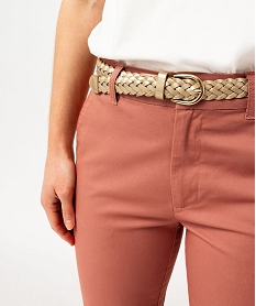 pantalon chino extensible avec ceinture femme rose pantalonsF044601_2