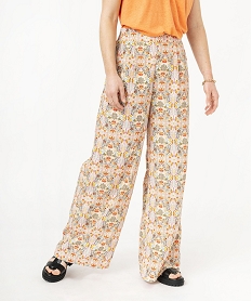 pantalon fluide a motifs fleuris femme roseF044701_1