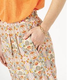 pantalon fluide a motifs fleuris femme rose pantalonsF044701_2