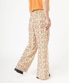 pantalon fluide a motifs fleuris femme rose pantalonsF044701_3