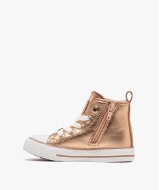 baskets fille en toile montante effet metallise a zip et a lacets - lulucastagnette rose standard basketsF049201_3