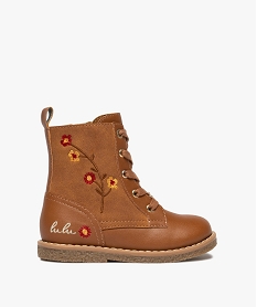 bottines fille a zip et a lacets fleurs fantaisie - lulucastagnette marron standard bottes et bootsF054701_1